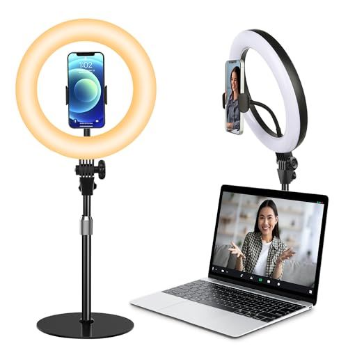 【新品】Yarrashop LEDリングライト 女優ライト 撮影配信用ライト 10インチ 卓上 パソコン スマホ ライト オンライン Web会議ライト 影がなし 10段調光 3色モード USB給電 スマホスタンド付 360°回転 金属制台座 e2dcbda7
