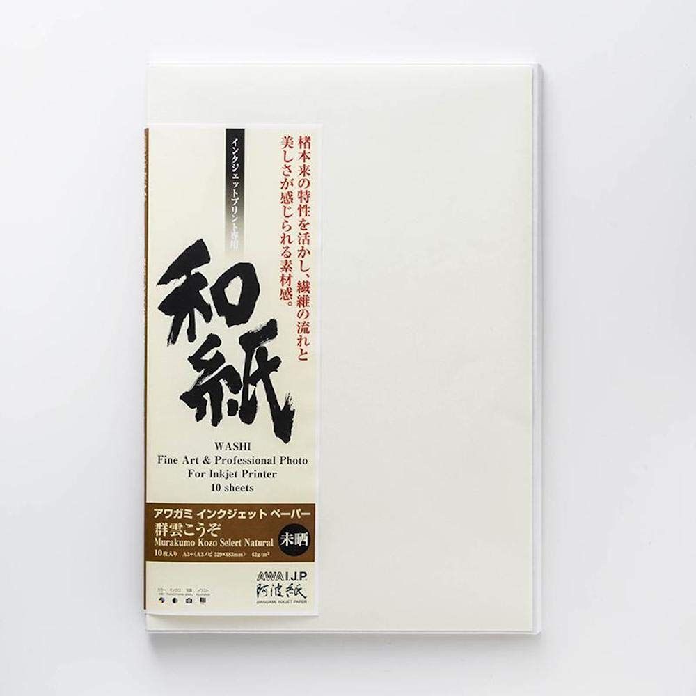 新品 アワガミファクトリー インクジェットプリント用紙 和紙 (9250917 IJ-1507 群雲こうぞ 未晒 A3ノビ)