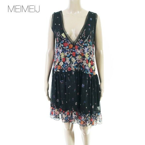 80%OFF 新品 メイメイジェイ MEIMEI J ワンピース 40 EOP1797 Mサイズ ブラック レディース ノースリーブワンピース 花柄ワンピース イタリア製