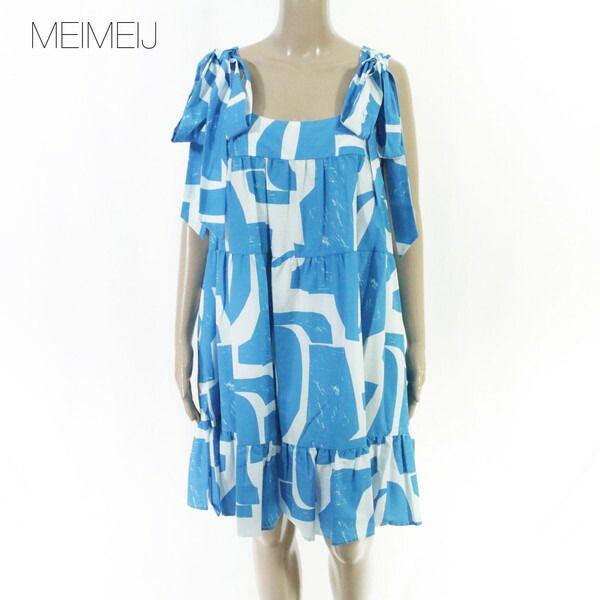 80%OFF 新品 メイメイジェイ MEIMEI J ワンピース 40 EOP1798 Mサイズ ブルー ホワイト レディース ノースリーブワンピース コットン イタリア製