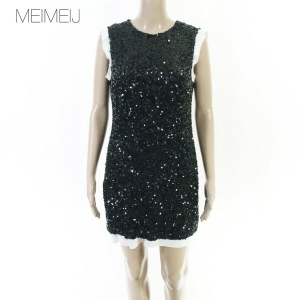 80%OFF 新品 メイメイジェイ MEIMEI J ワンピース 40 EOP1799 Mサイズ ブラック レディース ノースリーブワンピース スパンコール イタリア製