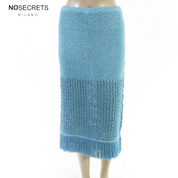80%OFF 新品 ノーシークレッツ NO SECRETS スカート 42 ESK786 M Lサイズ ブルー レディース ニットスカート ラメ フリンジ 膝下ミディアム イタリア製