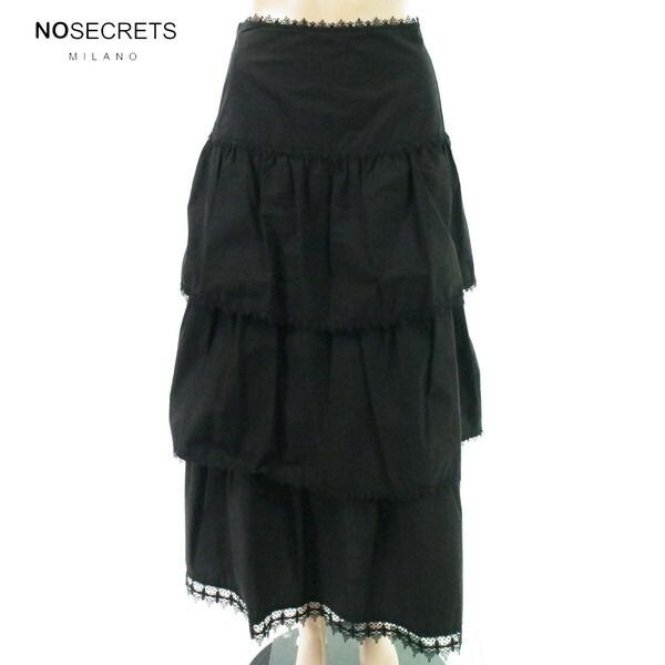80%OFF 新品 ノーシークレッツ NO SECRETS スカート 42 ESK788 Lサイズ ブラック レディース ロングスカート コットン ティアード 6,521円