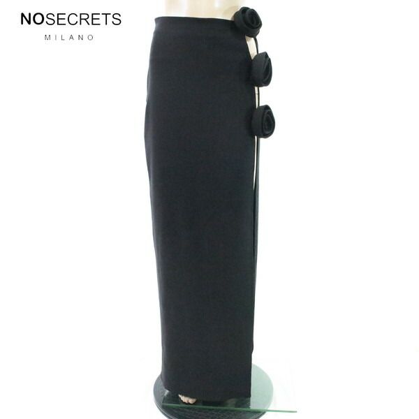 80%OFF 新品 ノーシークレッツ NO SECRETS スカート 40 ESK790 Mサイズ ブラック レディース ロングスカート スリット フラワー