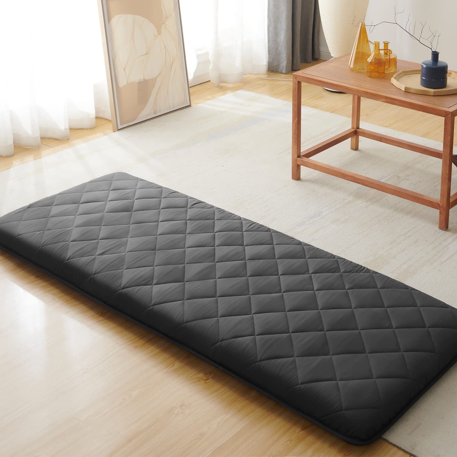 長座布団 68×180cm ごろ寝マット 軽量 ごろ寝座布団 お昼寝マット 大人 抗菌 防臭 防ダニ 体圧分散 底付き感無し 三層構造 ごろね ブラックe fb7d117f