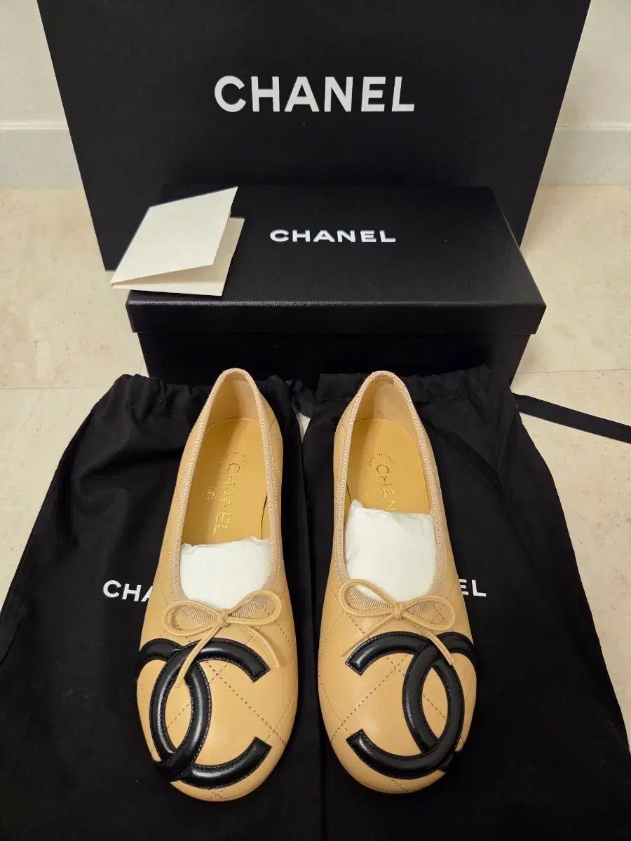 36 5 CHANEL カンボン フラットシューズ ベージュ 新品