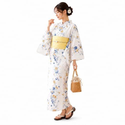 [NISHIORI] ワンピースにもなる レディース 浴衣 2way 3点セット (ゆかた/ワンピース/帯) 4タイプ セパレート 二部式 コーディネート済 フリーサイズe a06e2417