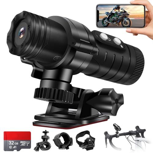 バイク用ドライブレコーダー バイクドラレコ ヘルメットカメラ【スマホ連携 WIFI搭載 120°画角 1080P画質 8時間ループ録画 32Gカード付属 256GB IP66防水】バイクカメラ 自転車ドライブレコーダー 使いやすい 軽量車載 a8d80185