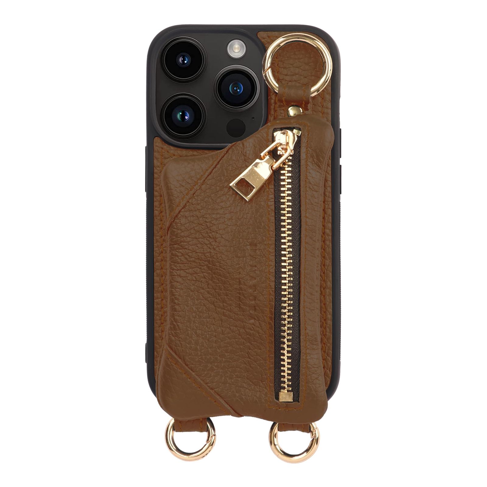 新品 HANATORA for iPhone 14Pro ケース ショルダー 本革 日本製 耐衝撃 スマホケース スマホ ショルダーストラップ 付き ファスナー スマホショルダー カバー カード 収納 小銭入れ キャメル BPCJP-14Pro-Camel