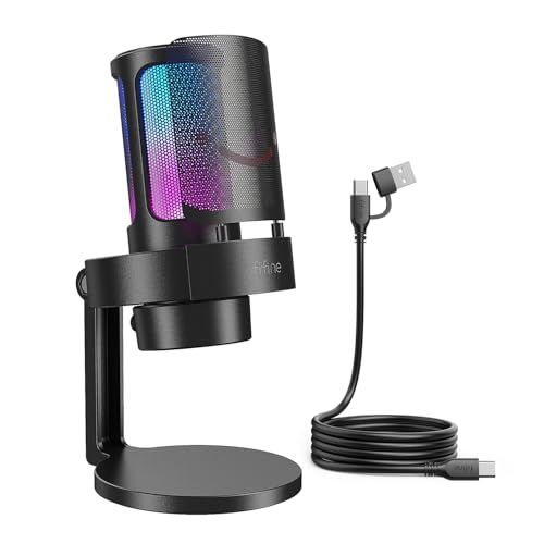 FIFINE ゲーミング マイク USB PC マイク ストリーミング ポッドキャスト レコーディング用 コンデンサー デスクトップコンピューターマイク RGB変換コントロール タッチ式ミュート ヘッドホンジャック ポップフィルター スタンド 639ad34c