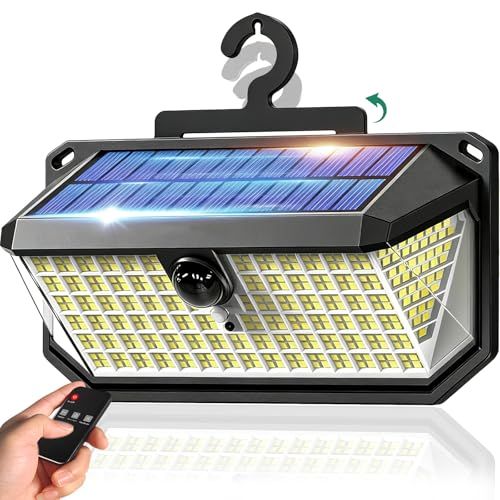 人感センサーライト 屋外 ソーラーライト 防水 防犯ライト 折りたたみフック付き 【526LED・3面発光・多様な設置方法】 リモコン付き 3つ照明モード 大容量バッテリー 太陽光発電 電気代0 IP65防水 自動点灯/消灯 ガーデン/壁掛け ec452c18