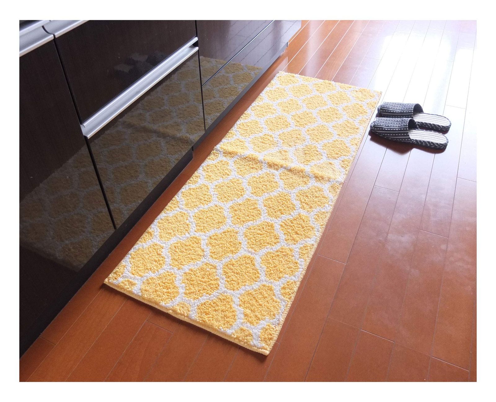 新品 洗える バス キッチン シンプル かわいい 北欧風 マット エリプス (イエロー 45x240cm)