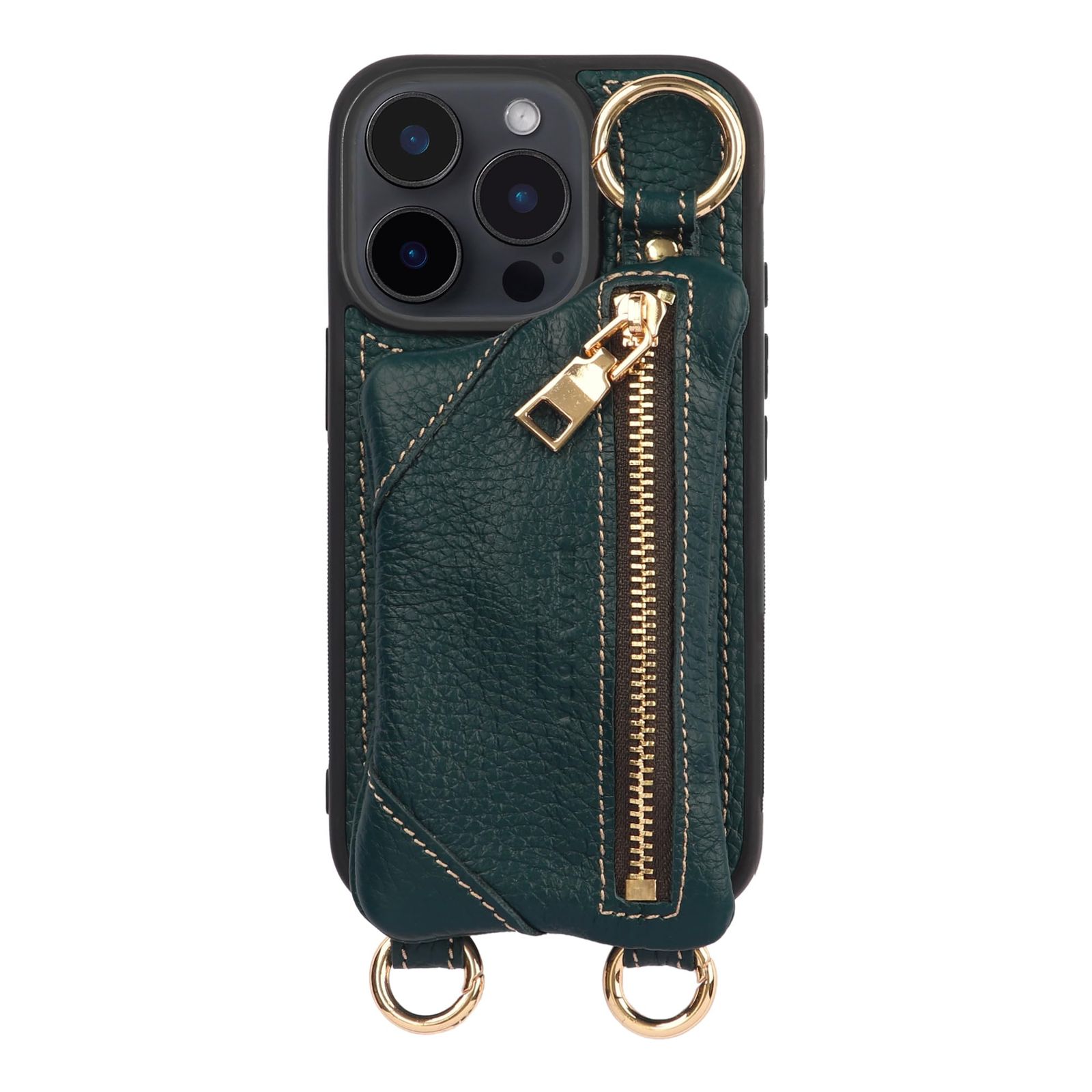 新品 HANATORA for iPhone 16Pro ケース ショルダー 本革 日本製 耐衝撃 スマホケース スマホ ショルダーストラップ 付き ファスナー スマホショルダー カバー カード 収納 小銭入れ グリーン BPCJP-16Pro-Green