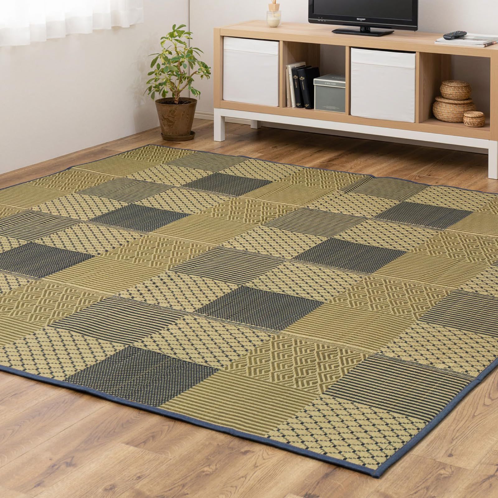 新品 萩原 い草ラグ ウレタン8mm 裏貼り 穂まれ ブラック 約180×180cm 撥水 ふっくら 厚手 滑り止め コンパクト収納