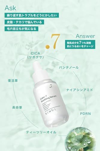 【毛穴/テカリ/肌トラブルに】KINUI カームセブンスージング セラム 美容液 CICA PDRN パンテノール ナイアシンアミド ティーツリーオイル ビタミンC誘導体 酵母エキス 毛穴 肌荒れ ハリ 高保湿pms 3d808405