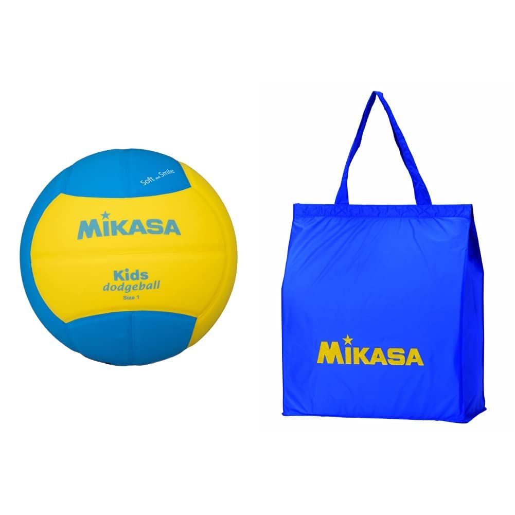 新品 ミカサ(MIKASA) スマイル ドッジボール 1号 (幼児~小学生向け) 150ｇ 黄/青 SD10-YBL 推奨内圧0.10~0.15(kgf/?)+ レジャーバッグ・エコバッグ ラメ入り(全 9色展開)ブルー BA22-BL セット