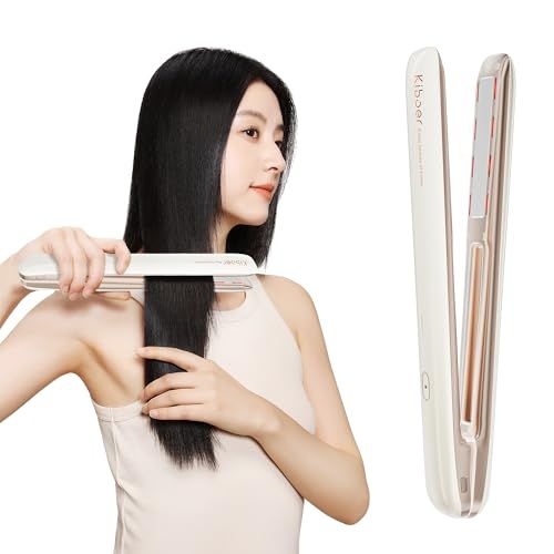 Kiboer 超音波トリートメント ヘアアイロン 美髪ケア 髪質改善 超音波アイロン ディープトリートメント トリートメント導入器 ツヤ髪 1MHz超音波 遠赤外線 赤色 温熱ヒーターLED ヘアケア ヘアダメージ補修 電池残量可視 IPX6 bfd0979a
