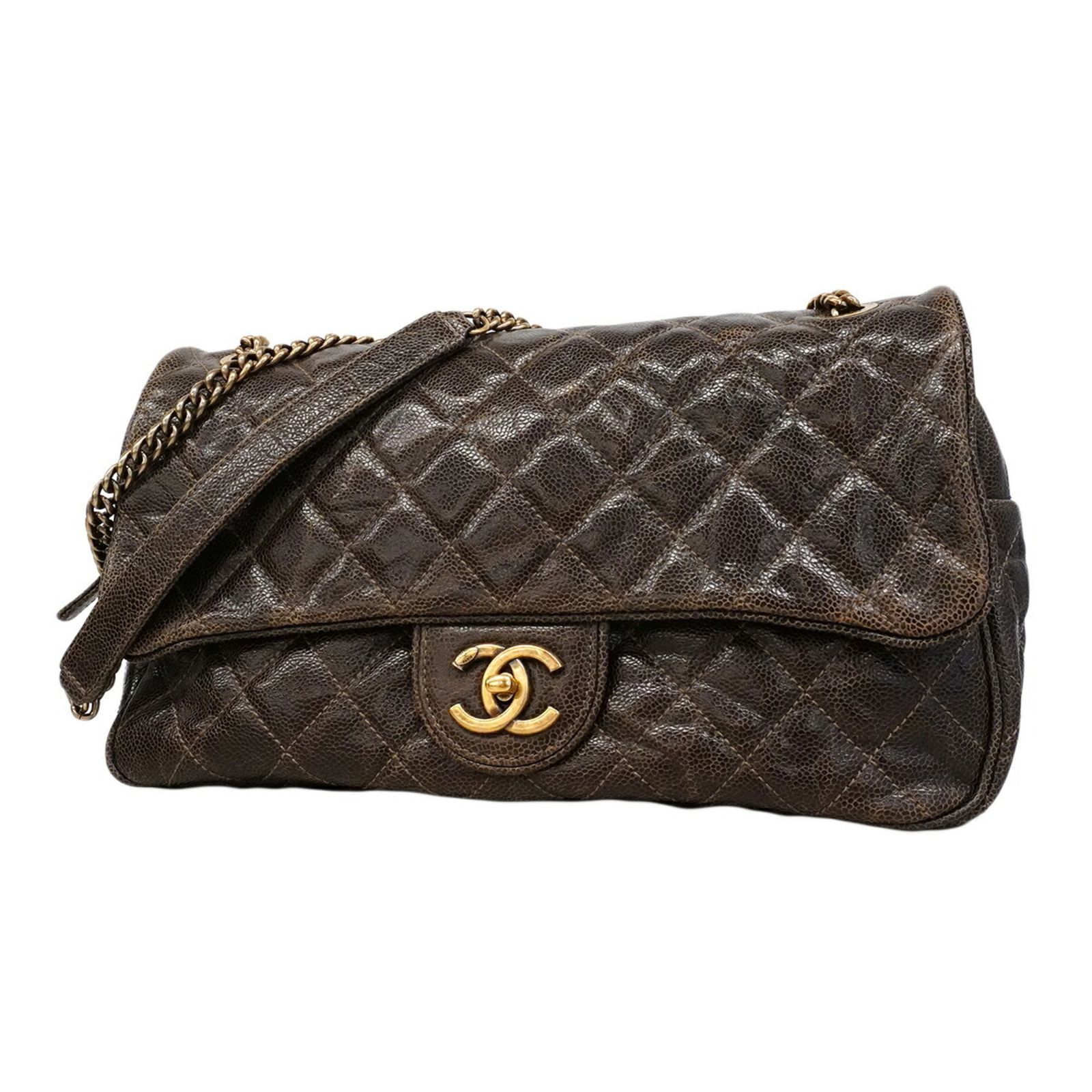 シャネル(Chanel) シャネル ショルダーバッグ マトラッセ Wチェーン キャビアスキン ブラウン レディース