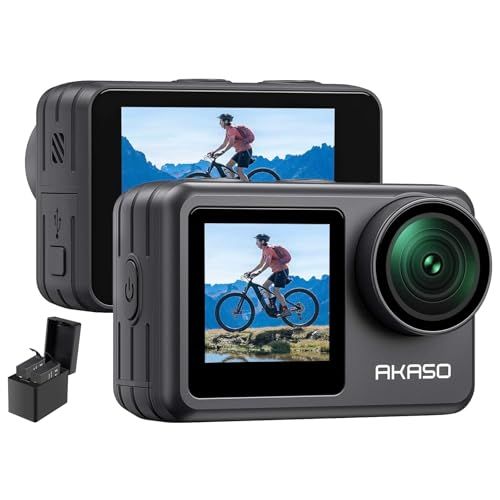 AKASO Brave 7 LE アクションカメラ 4K60FPS 20MP IPX7本機防水 40M防水 水中カメラ 六軸手ぶれ補正 デュアルカラースクリーン タッチパネル式 タイムラプス WiFi/Type-C外部マイク対応 1350mA 024f4f00
