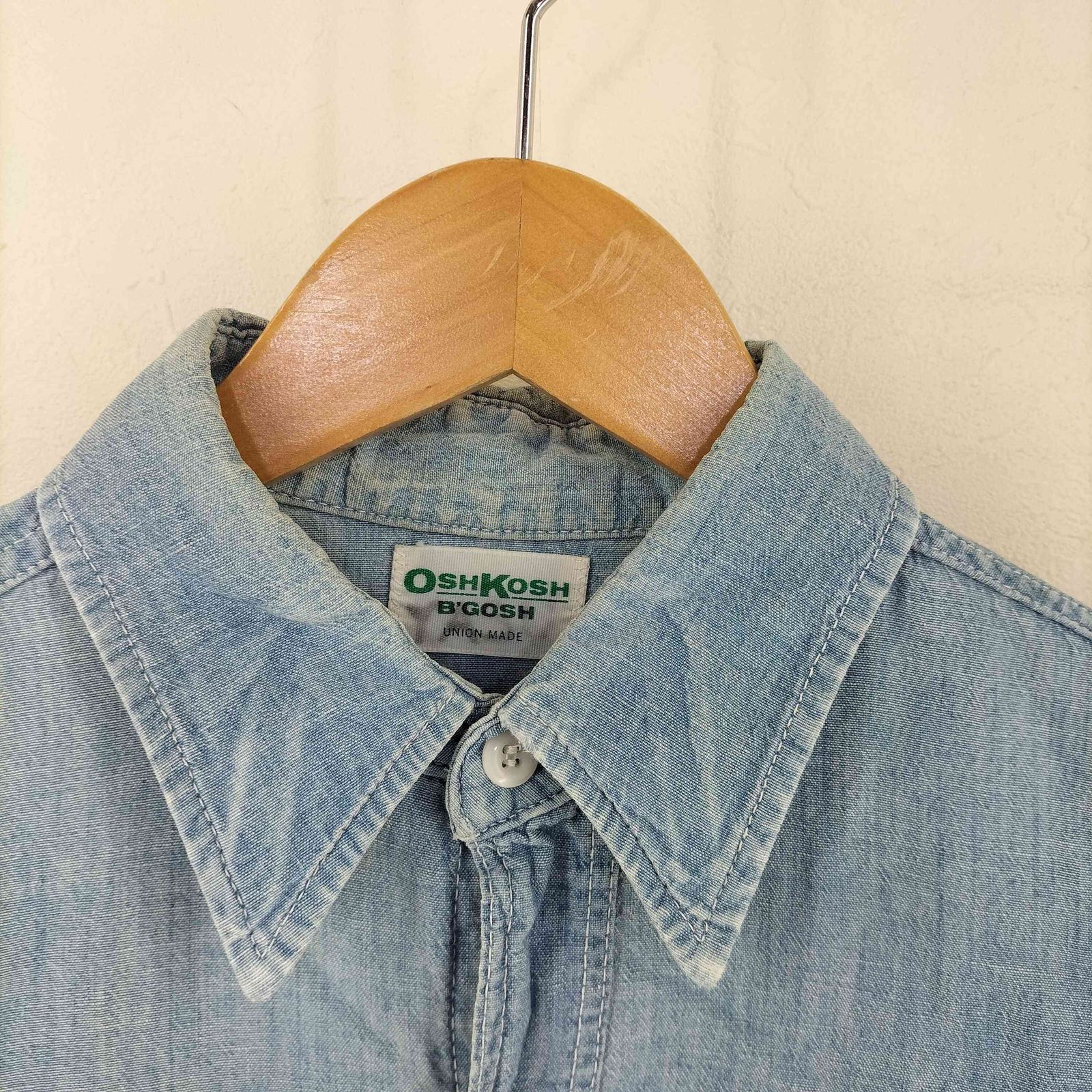 【希少60s/青黄タグ】OshKosh USA製 VINTAGE M相当 オシュコシュ OSHKOSH 60s 刺繍タグ シャンブレーシャツ メンズ 記載