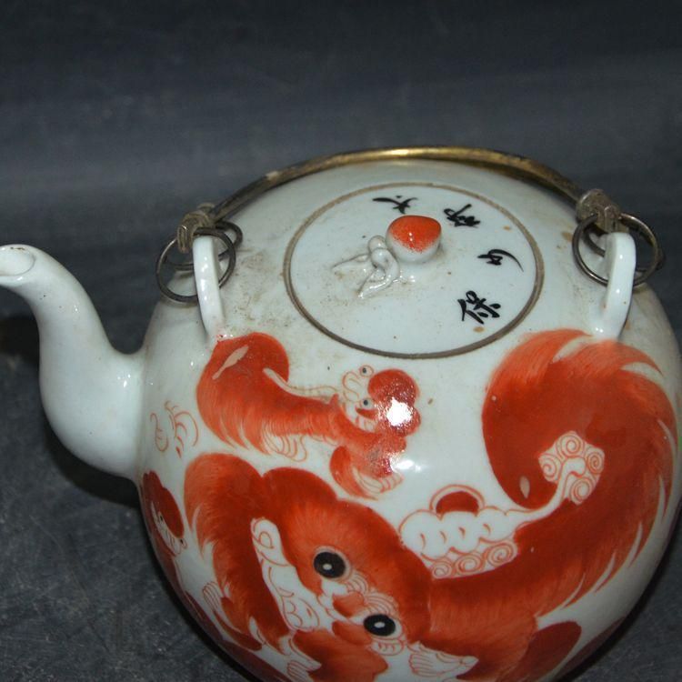 沙紅太師少保円形 提梁壺 急須 工芸品 美術品 置物