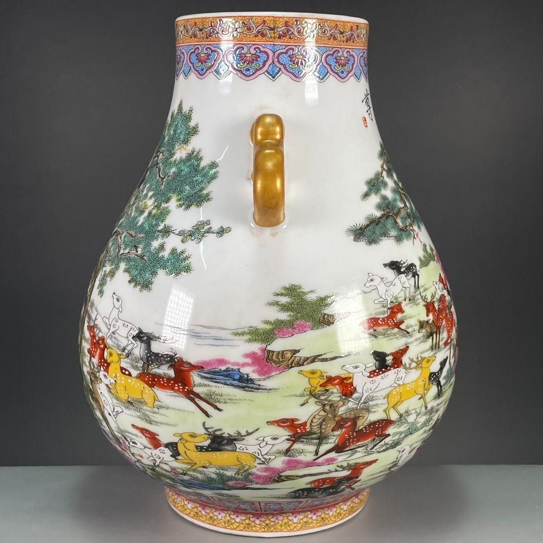 清乾隆粉彩蒔金百鹿図尊瓶 景徳鎮 陶磁器 装飾品 工芸品 美術品 置物