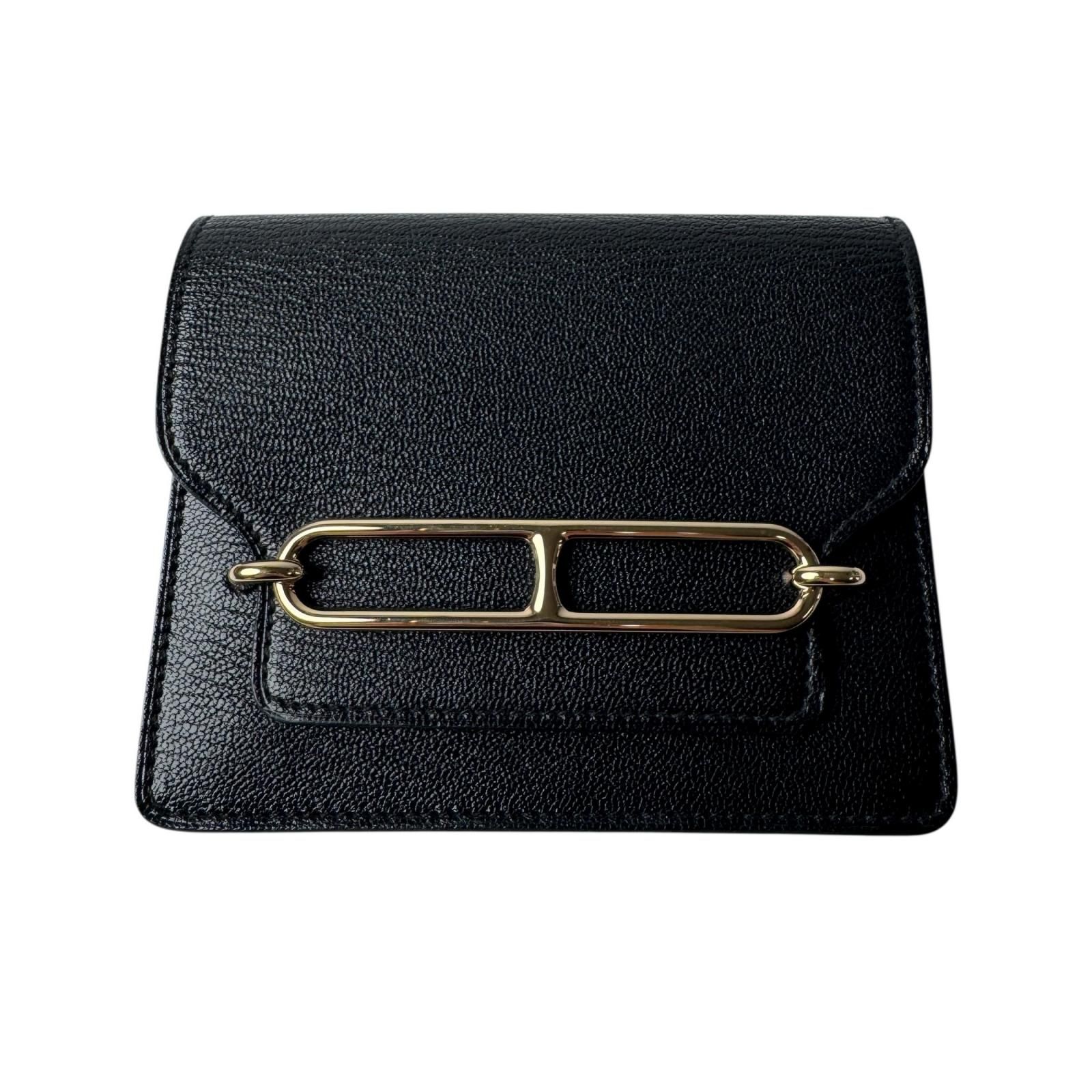 美品 エルメス HERMES ルリ スリムウォレット ブラック コインケース GD金具 U刻印 レディース