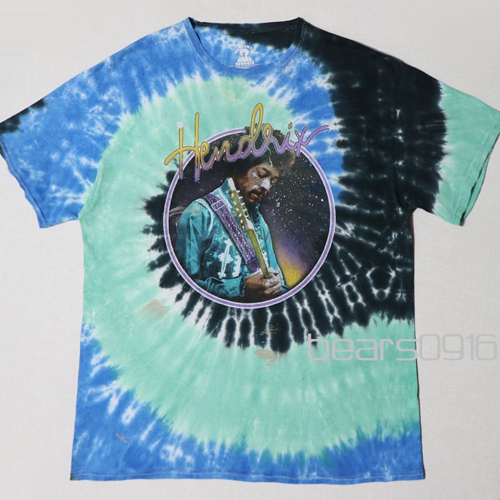 ジミヘンドリックス Tシャツ メンズ 2XL 3XL 新品 未使用 JIMI HENDRIX バンドT 青緑黒 サイケデリック タイダイ染め 絞り染め ギター 大判サークルロゴ 超オーバーサイズ 正規品 アメリカ古着