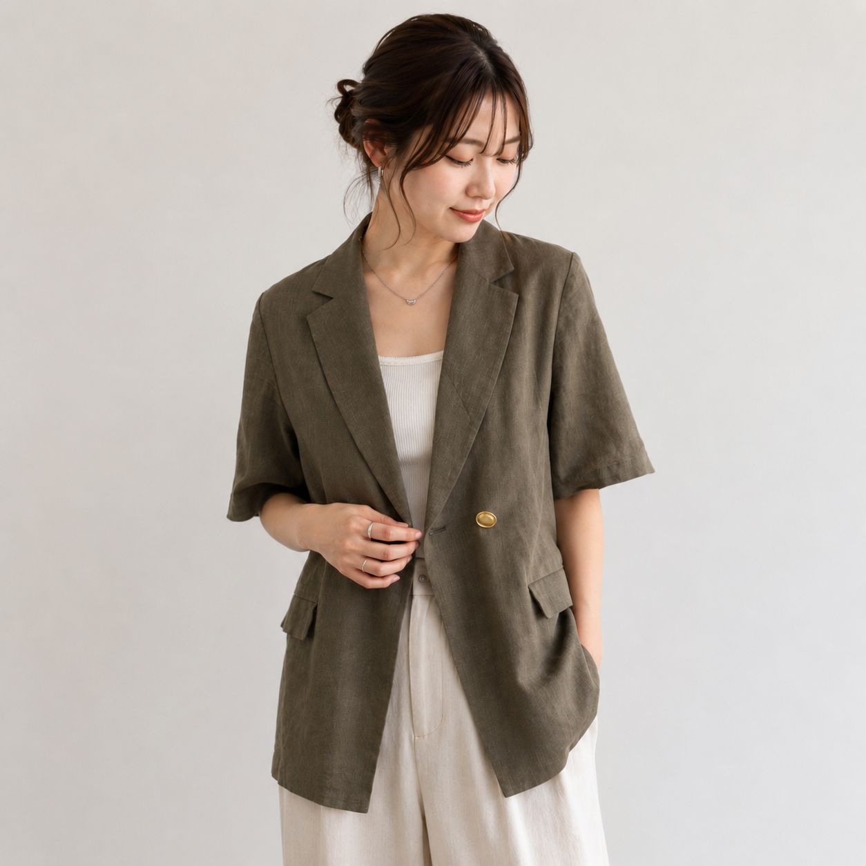 JOURNAL STANDARD L'ESSAGE リネンストレッチハーフスリーブジャケット