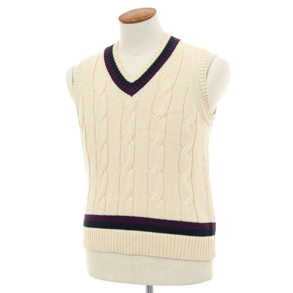 【中古】ラファモリーナ RAffa MOLINA コットン チルデン Vネック ニットベスト ナチュラル【サイズM】【メンズ】
