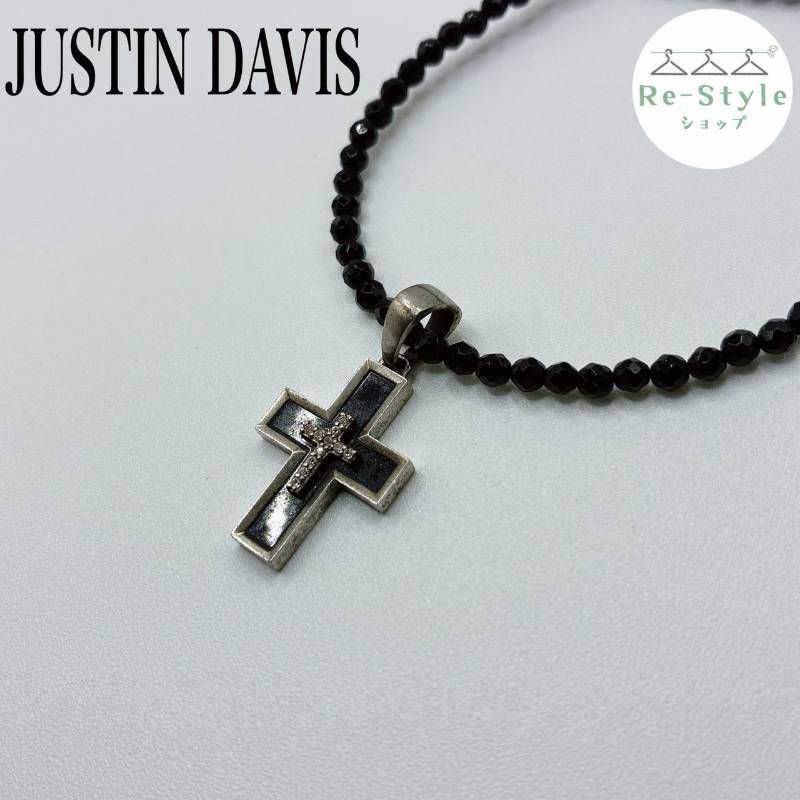Justin Davis ジャスティンデイビス　クロスネックレス　チョーカー　十字架　オニキス　ラインストーン　シルバー925　Y2K