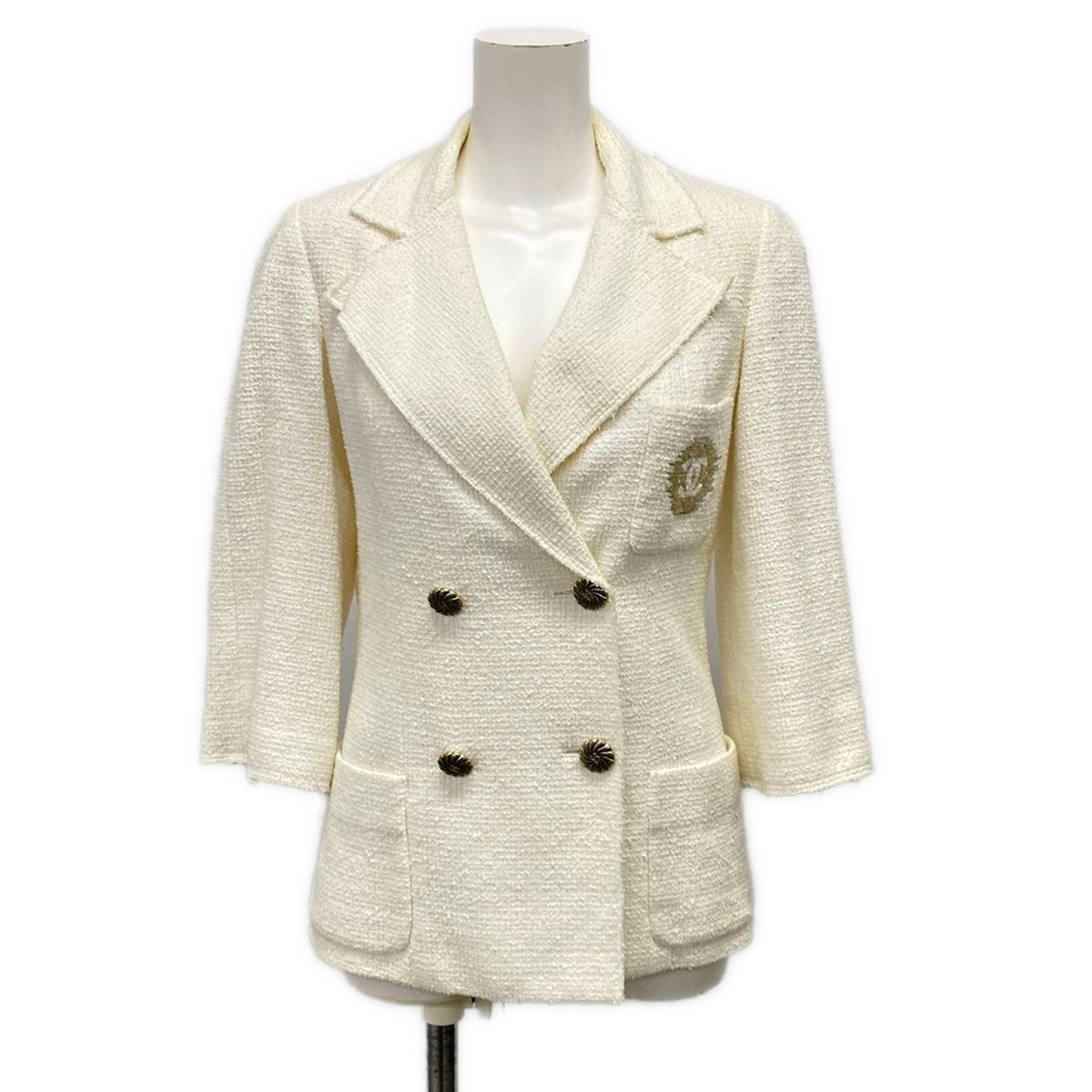CHANEL(シャネル) ジャケット サイズ34 S レディース - P43192 アイボリー 長袖/2012年/ツイード/ダブル/春/秋 コットン