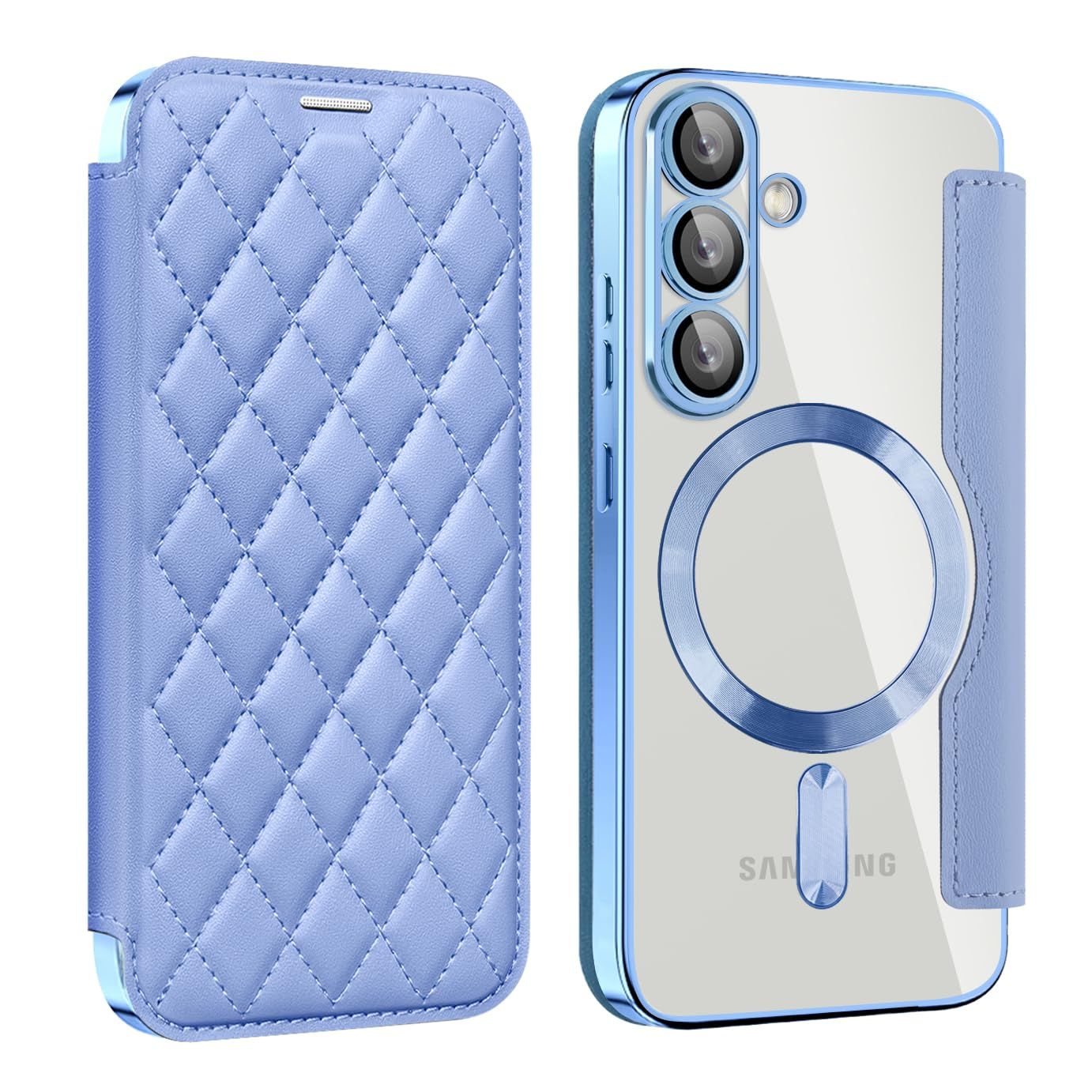 新品 MuZiF Galaxy S25 用 ケース 手帳型 Magsafe対応 クリア 背面 透明 キルティング 高級なPUレザー スマホケース カード収納 おしゃれ 韓国 人気財布型 カバー 軽量 Samsung ギャラクシー S25 用 手帳