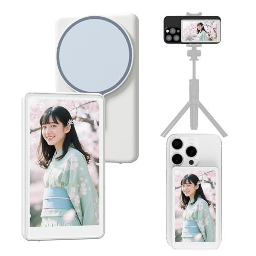 JEVDES スマホ用自撮りモニター 【スピーカー付き、iPhone17対応】4K/1080P 自撮りモニター 外カメラリアルタイムミラーリング 撮影ボタン付き 内蔵マグネット ABS + シリコン複合材質 自撮り・Vlog・ライブ配信・Ti a5ff5620