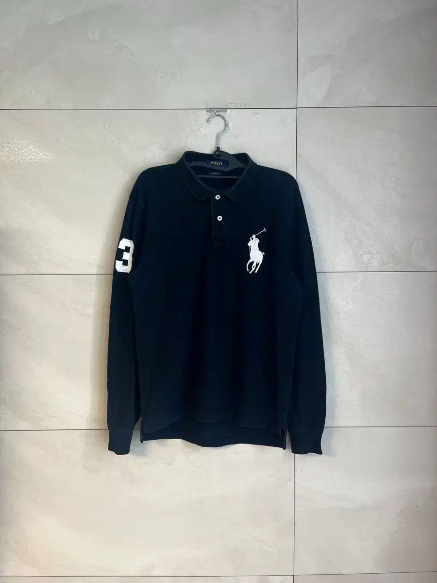 POLO RALPH LAUREN ホワイト ビックポニー 長袖 カラ Tシャツ (L size)