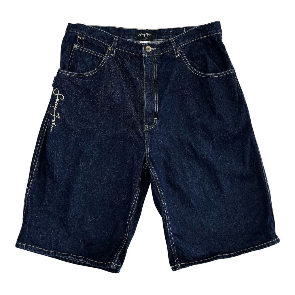 Sean John ショーンジョン 刺繍入り デニムショートパンツ ヒップホップ ダークインディゴ サイズ36 No.EA449