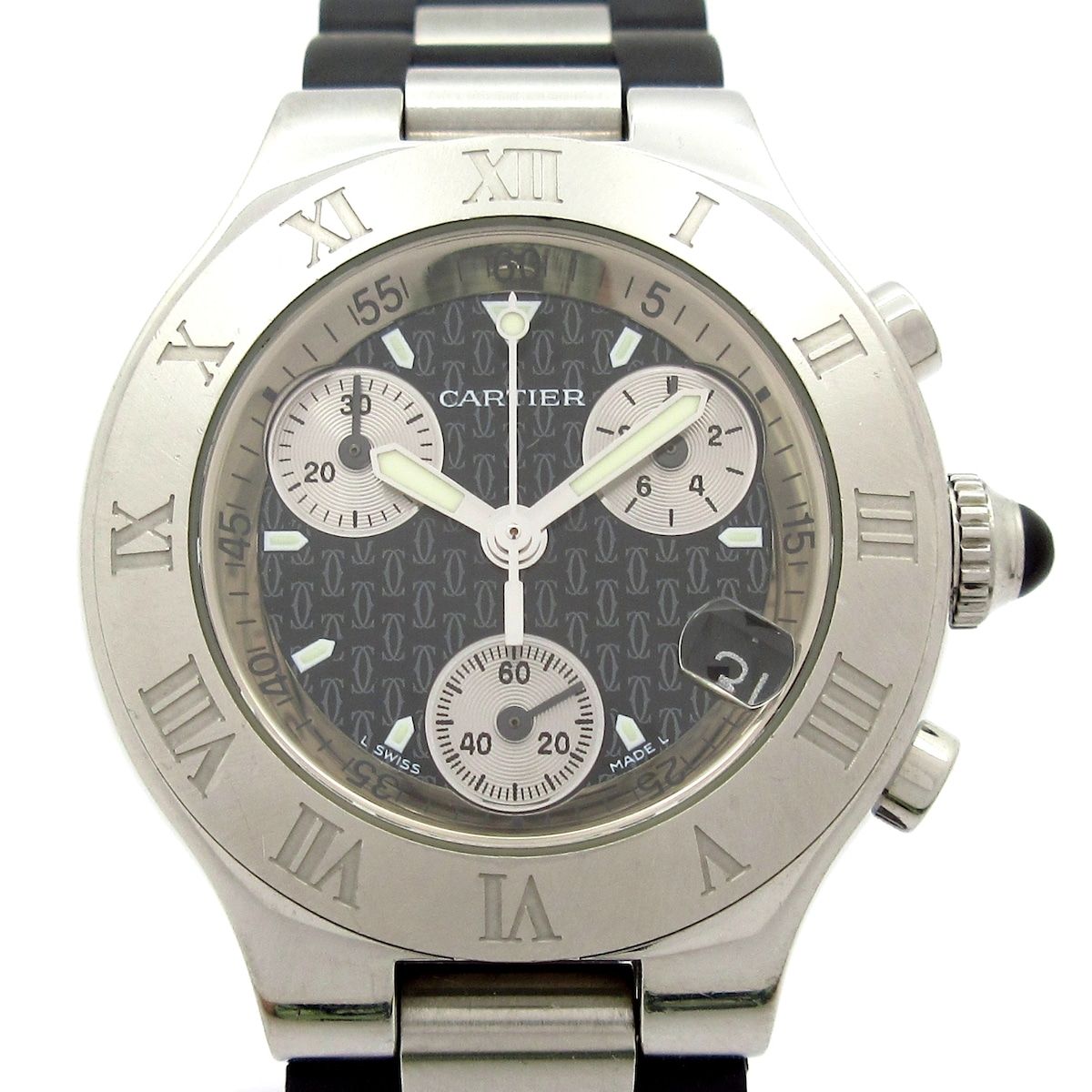 Cartier(カルティエ) 腕時計 マスト21クロノスカフSM W10198U2 レディース クロノグラフ/ラバーベルト 黒