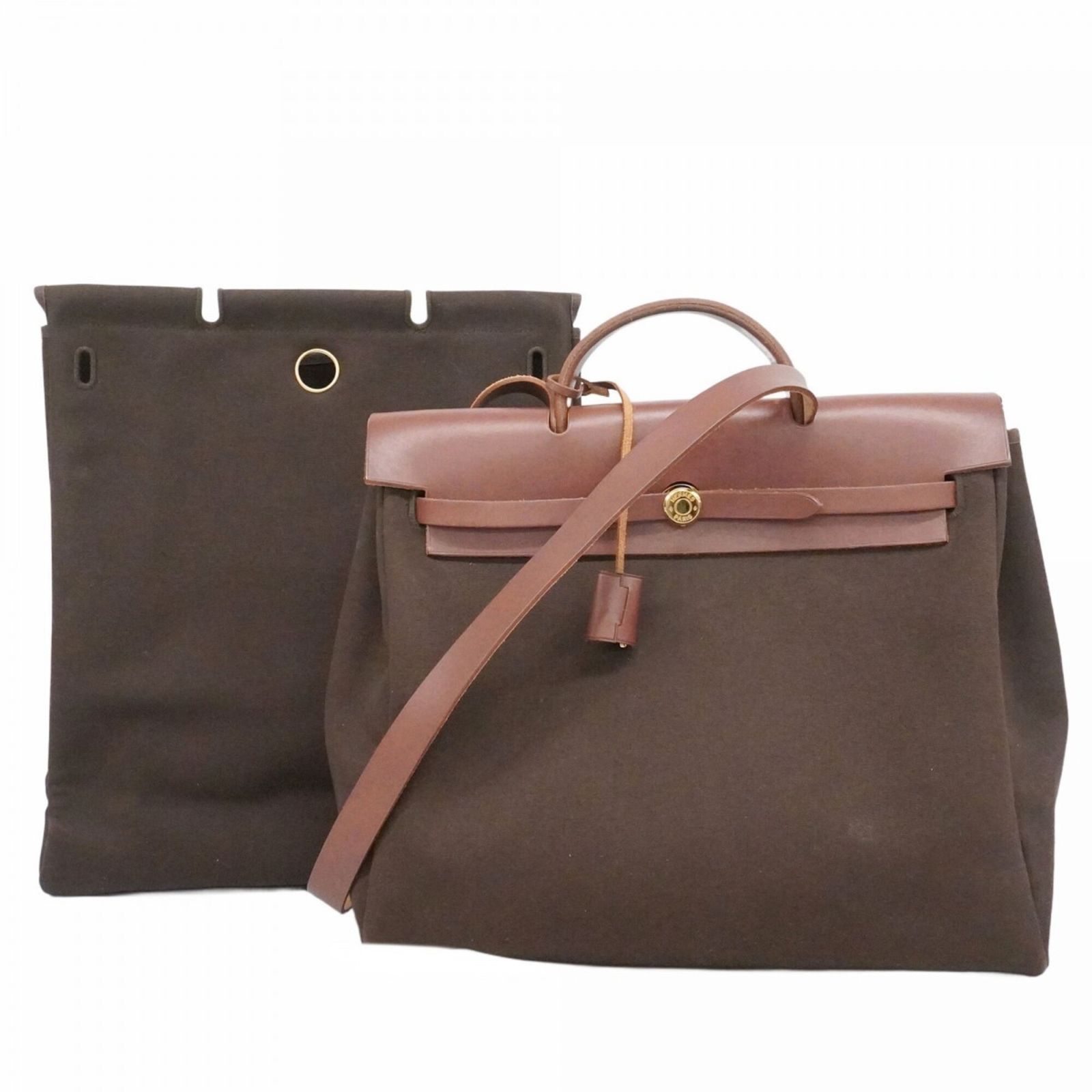 エルメス(Hermes) エルメス ハンドバッグ エールバッグMM トワルオフィシエ ブラウン □F刻印 2wayバッグメンズ レディース