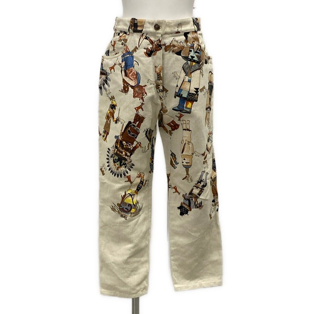 HERMES(エルメス) パンツ サイズ38 M レディース - ベージュ×マルチ リネン混/38/カチナ柄/ホピ族 コットン、リネン