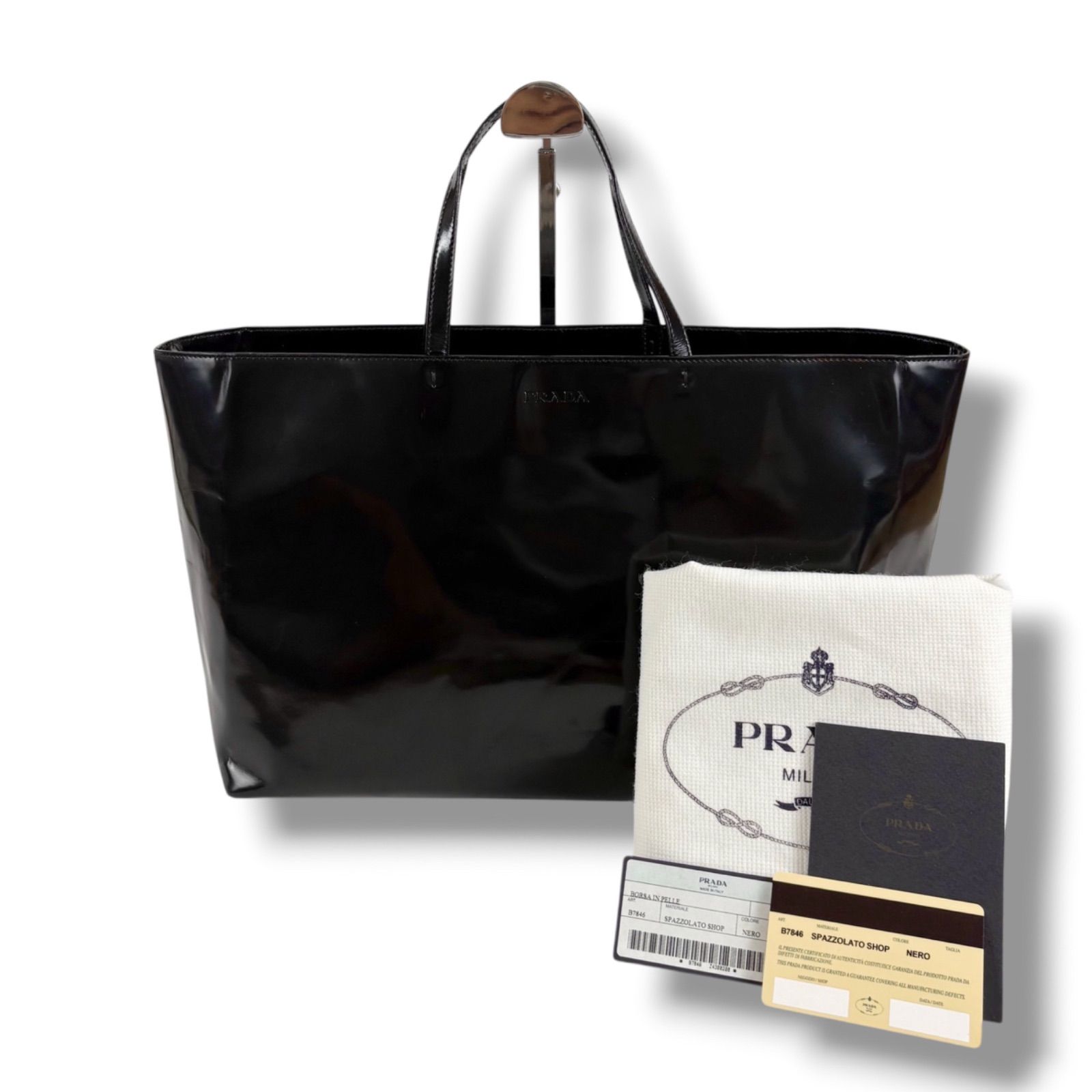 【美品】プラダ トートバッグ ジャガード オールレザー ブラック 型押し PRADA プラダ ミラーカーフレザー トートバッグ ハンドバッグ ブラック