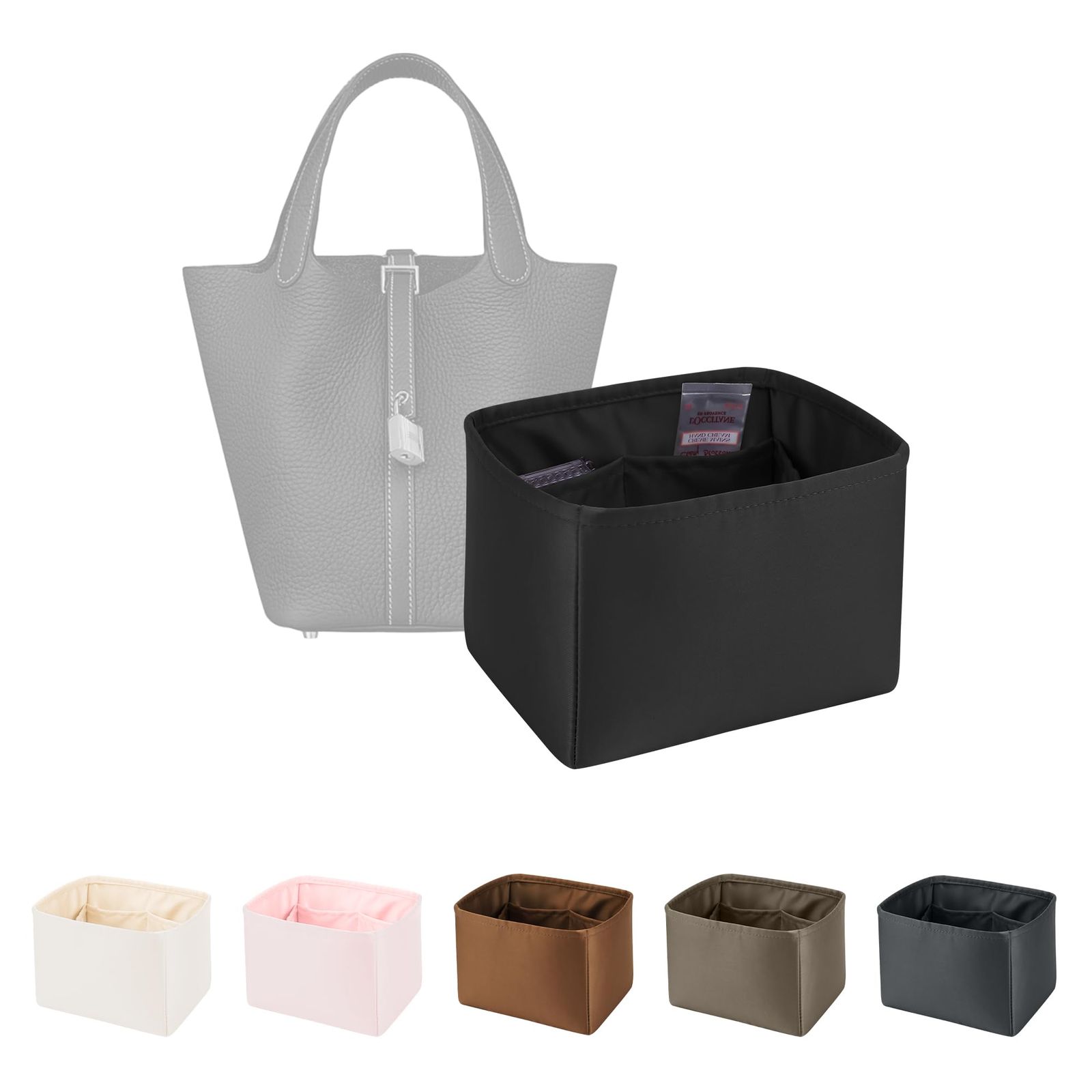 バッグインバッグ 高級バッグインバッグ 軽量 BAG 保護 バッグ収納 IN サテンバッグインナー ピコタンpm/mmに合う KINGS （ブラック、ピコタンMM用）