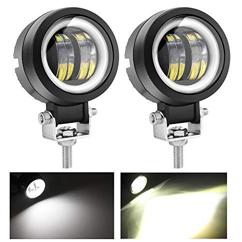 KAWELL 40W LEDバイク フォグランプ 丸型 イカリング 作業灯 デイライト付き 12V/24V汎用 IP68防水仕様 ワークライト 補助灯 車外灯 前照灯 ヘッドライト 2個セット 高輝度 防水 長寿命 耐衝撃 オートバイ オフロ 3534628c