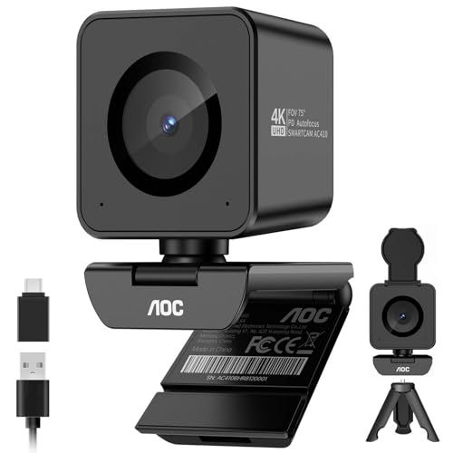 AOC WEBカメラ 4K 1200万画素 IMX363センサー搭載 PDAF 高速オートフォーカス F1.8大口径 1080P 60FPS ウェブカメラ マイク内蔵 プライバシーカバー 画角75° 三脚穴対応 USB PCカメラ ビデオ通話 439f1e63