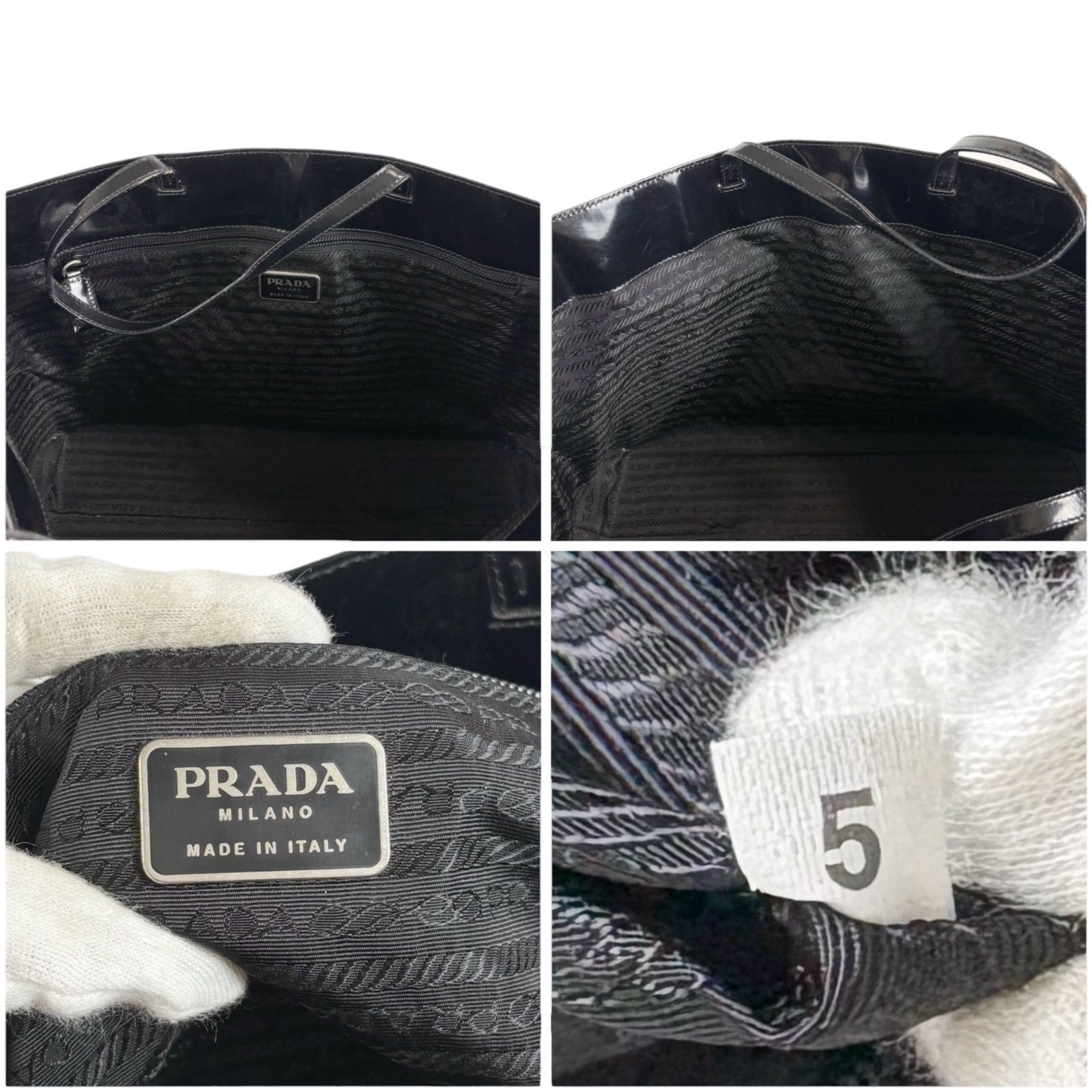 PRADA プラダ ミラーカーフレザー トートバッグ ハンドバッグ ブラック PRADA プラダ ミラーカーフレザー トートバッグ ハンドバッグ ブラック