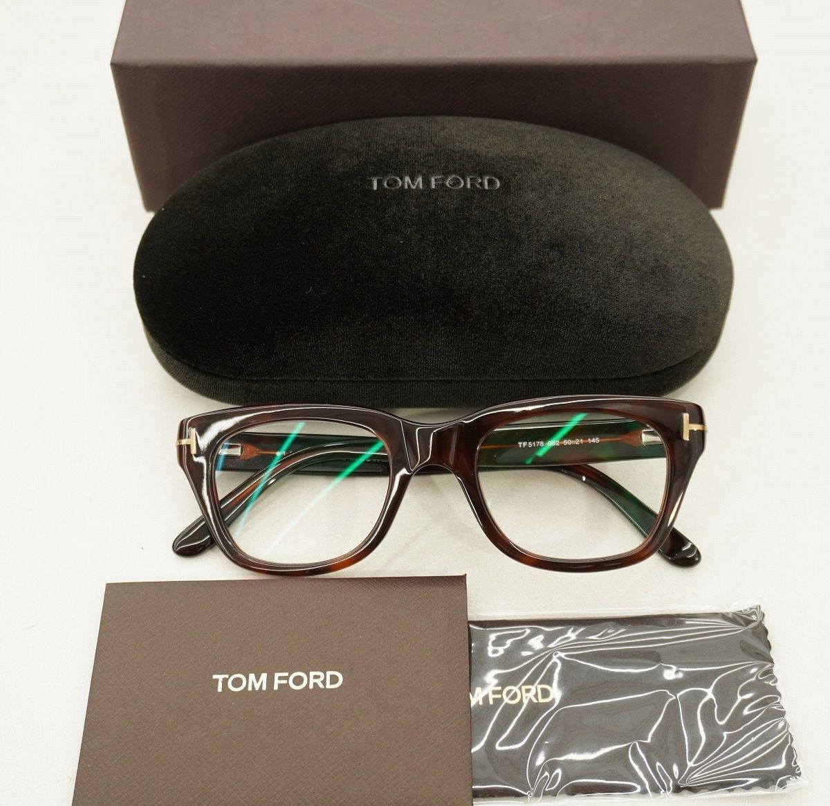 美品 国内正規 TOM FORD トムフォード TF5178 052 メガネ 眼鏡 フレーム 50□21 145 本物 Dark Havana ハバナ 茶系 3129Q♪