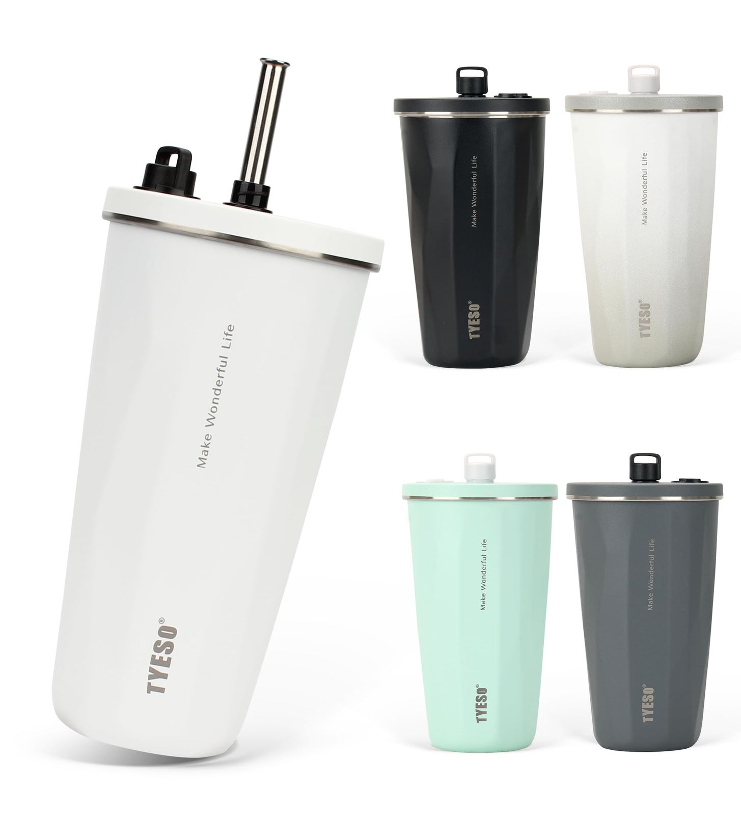 【SNSで話題】TYESO タンブラー ストロー付き 470ml ステンレス 蓋付き 真空断熱 保温 保冷 アウトドア 持ち運び便利 直飲み 漏れない 大容量 多色 トラベル 2025年アップグレード版koe 350e2771