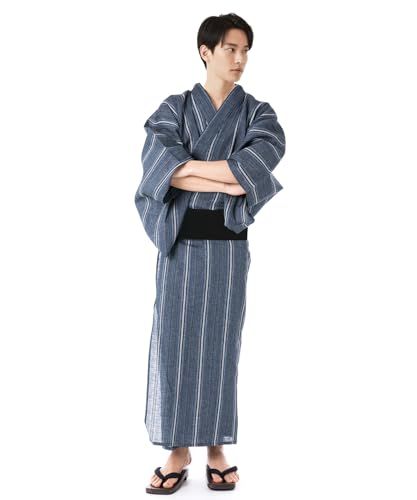 [KYOETSU] [キョウエツ] 浴衣 メンズ セット 男性 綿 しじら ゆかた 黒 紺 おしゃれ C 3点セットe 1c3a7ce2