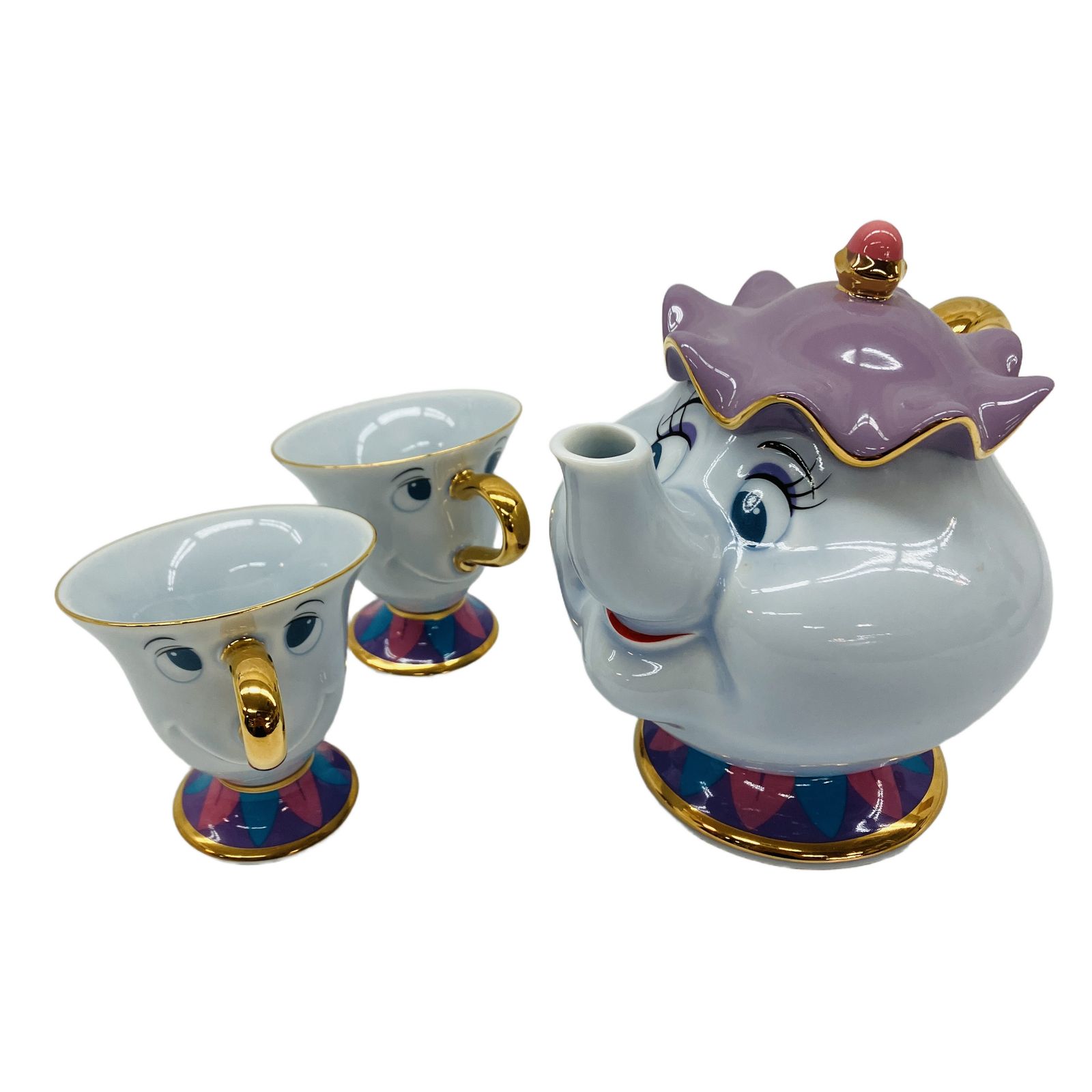 ディズニー ポット夫人 & チップ 美女と野獣 ティーセット ティーカップ2客 ティーポット Disney 中古 C11267280