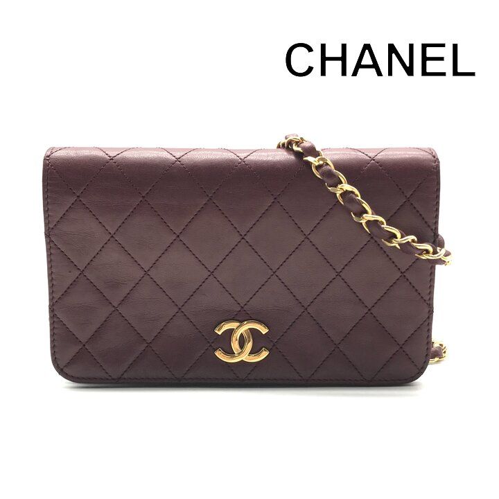 美品 CHANEL シャネル ココマーク マトラッセ プッシュロック ラムスキン チェーン ショルダー バッグ ボルドー レディース BAG a12999