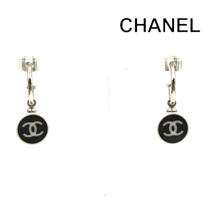 美品 CHANEL シャネル ココマーク シルバー ピアス ブラック ホワイト レディース ブランド プレゼント ファッション小物 k5662
